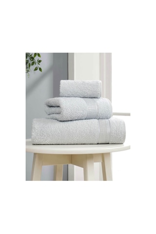 3 Parça Ekonomik Banyo Havlu Seti Pamuklu Ezgi Açık Gri