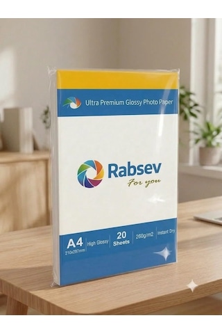 Lexroo Rabsev Ultra Premium Parlak Fotoğraf Kağıdı, A4, 260g/m2, Hızlı Kuruyan, 20 Yaprak