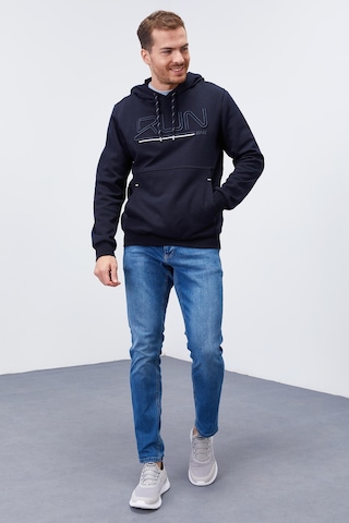 Tommy Life Lacivert Yazı Nakışlı Standart Kalıp Kapüşonlu Erkek Sweatshirt - 87887 Lacivert