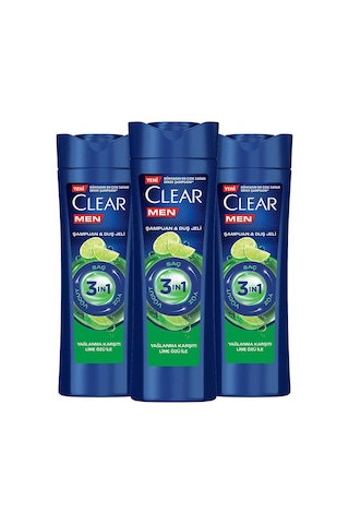 Clear Men Lime Özü Yağlanma Karşıtı 3 in 1 Şampuan ve Duş Jeli 3 x 350 ML
