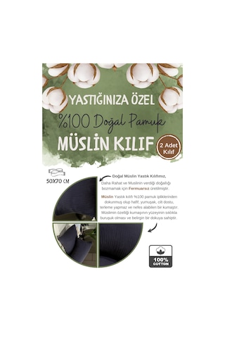 4 Katlı Müslin Yastık Kılıfı Antrasit 50x70cm 2adet