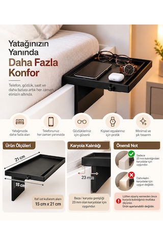 Yatak Yanı Pratik Raf Siyah