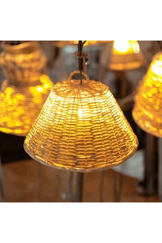 Hasır Doğal Saçaklı 40 Cm Çap Dekoratif Avize Sarı Bej - Sarı