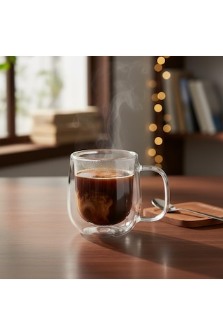 Lexroo Çift Cidarlı Kulplu Cam Kupa - 250 Ml Isıya Dayanıklı Borosilikat Çay Ve Kahve Kupası Çok Renkli