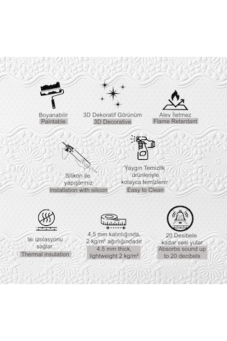 3d Duvar Paneli Boyanabilir Dekota 60x120 Cm / Çiçek Bahçesi Desenli 2'li Paket-1,44 M²