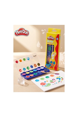 12 Renk Sulu Boya 23mm 1 Paket Play-doh 12 Li Suluboya Fırça Hediyeli Canlı Renkler Kaliteli Yıkanabilir Zararsız Küçük Çok Renkli