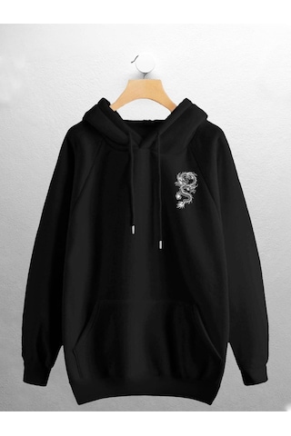 Macklin Unisex Kadın Erkek Ejderha Baskılı Sweatshirt Siyah Mck0798 Siyah