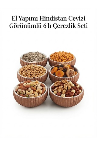 El Yapımı Hindistan Cevizi Görünümlü 6'lı Çerezlik Seti - Dekoratif Sunum Kasesi Açık Kahverengi