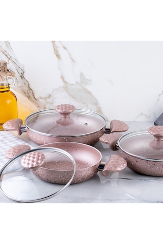 Meşeler Granit Omlet Sahan Seti Rose 18x20x22 CM