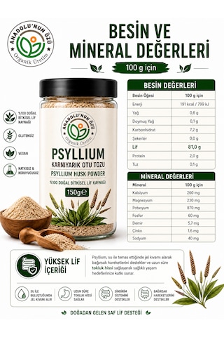 Karnıyarık Otu Tozu 150g - Psyllium Husk Powder-yüksek Lif Sindirim & Bağırsak Dostu Glutensiz Doğal Tokluk Desteği