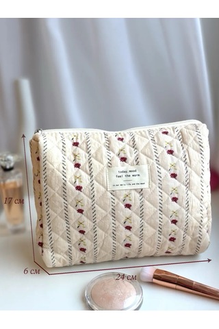 Gresna Çiçek Desenli Büyük Kadın Kumaş Makyaj Çantası 274111271