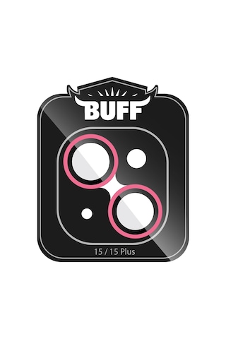 Buff Apple Uyumlu iPhone 15 / 15 Plus Neon Metal Lens Koruyucu Pembe
