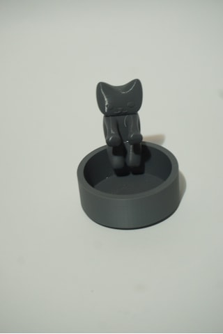 Isınan Sevimli Kedi Mumluk - Dekoratif Biblo Ve 3d Maket Obje 7cm Gri