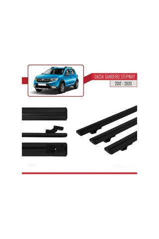 Dacia Sandero Stepway 2012-2020 Arası İle Uyumlu Basic Model Ara Atkı Tavan Barı Siyah 3 Adet