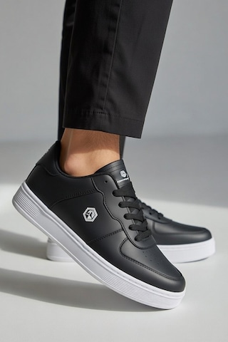 Nstil Unisex Spor Ayakkabı Rahat Yumuşak Taban Kaymaz Günlük Bağcıklı Sneaker 408 Siyah Beyaz