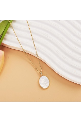 Geeroyoo Mikro Takı 18k Altın Kaplama Bakır Zincir 45cm - Doğal Beyaz İniyelik Pendent - Korumalı, Güçlü Ve İçgörü Sağlayan Stileş Kolye Gold