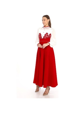 Göğüs Dantel İşlemeli Kadife Abiye 2743- Kırmızı