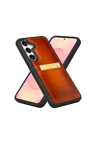 Bouletta Samsung Galaxy Uyumlu S25 Plus Hakiki Deri El Yapımı Kart Yuvalı Kılıf Gölgeli Taba