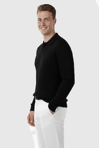 Rizzup Erkek Siyah Polo Yaka Fitilli Triko Kazak %100 Pamuk, Esnek Dokulu, Modern Kalıp 2605306