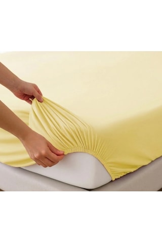 Newsheet %100 Pamuklu Çift Kişilik Penye Lastikli Çarşaf 180x200 Cm Kaymayan & Nefes Alan Konfor Sarı