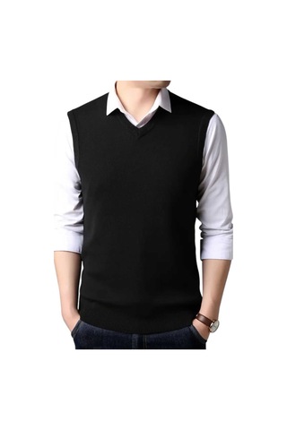 Tezzgelsin 2'li Erkek V Yaka Triko Tüylenmez Süveter Erkek Slim Fit Süveter Bordo - Siyah