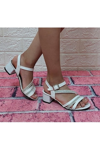 Fiyra Beyaz 04 Taşlı Kız Çocuk Abiye Topuklu Sandalet Ayakkabı