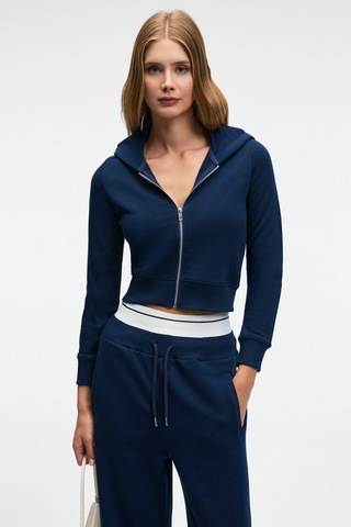 Grimelange COSIMA Kadın Metal Fermuarlı Kapüşonlu Crop Lacivert Sweatshirt