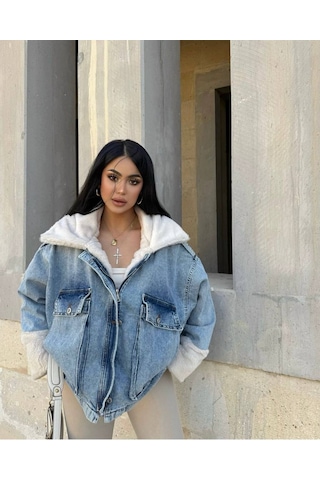 Odl Jeans Kürk Detaylı Denim Ceket Kot Rengi