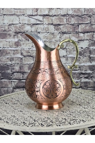 Keski İşlemeli Eskitme Bakır Sürahi