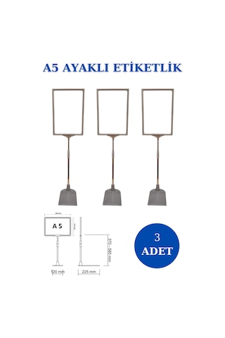 3 Adet Gri A5 Ayaklı Etiketlik Sepet Etiketi Çerçeveli Etiketlik Gri