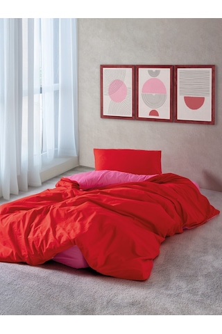Cozy Home Popping Colors Tek Kişilik Lastikli Çarşaflı Nevresim Takımı Sage Kırmızı-fuşya