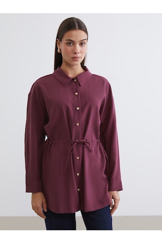 Lcw Modest Bordo Büzgülü Kadın Gömlek Tunik