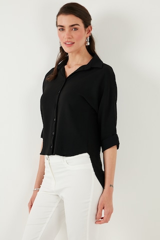 Lela Oversize Fit Önü Kısa Arkası Uzun Truvakar Kol Bayan Gömlek 5866116 Siyah