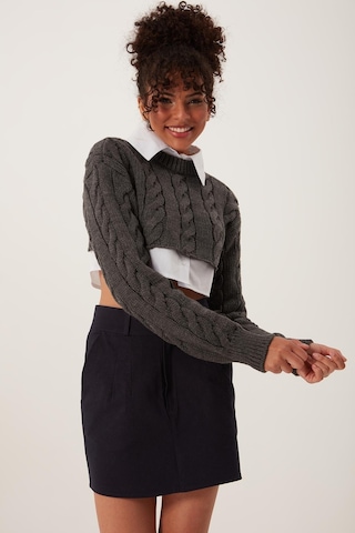 Quhox Kadın Triko Crop Sweatshirt Antrasit