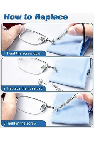 Leasetake Gözlük Burun Pedleri, Yumuşak Silikon Gözlük Burun Pedi Tamir Takımı 12 Çift Burun Pedleri, 24 Üniversal Vida