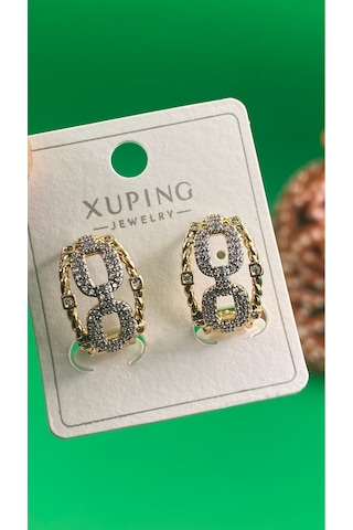 Xuping Rose Gold Oval Zincir Desenli Taşlı Kadın Çelik Küpe Gold