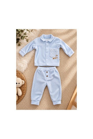 Uğur Bebe Kadife Erkek Bebek Önden Çıtçıtlı Mavi 2 Li Bebek Takımı Mavi Mavi