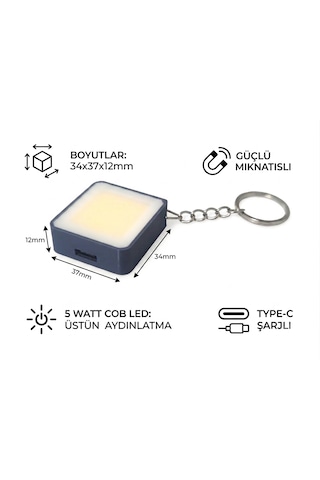 Mini Şarjlı COB Led El Feneri Anahtarlık - 5w Güçlü Aydınlatma, Mıknatıslı