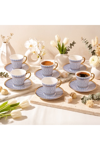 Aryıldız Kingham 12 Parça 6 Kişilik Kahve Fincan Takımı Mavi 90 Ml Çok Renkli