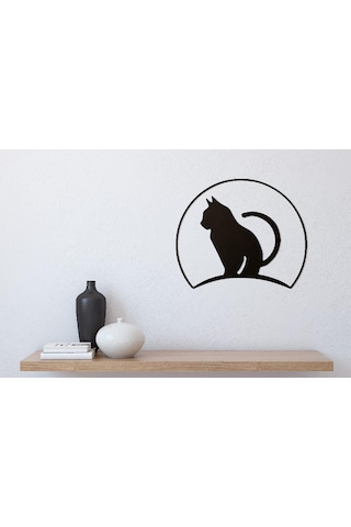Ahşap Tablo Dekoratif Kedi Figürlü Duvar Objesi Duvar Dekoru -