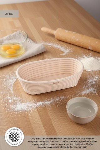 Bambum Puder - Ekmek Mayalama Sepeti Oval 24 Cm Ahşap