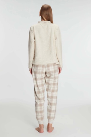 Fermuarlı Uzun Kol Sweatshirt Pantolon Takım Viskon Ve Pamuklu Pijama Takımı Ten