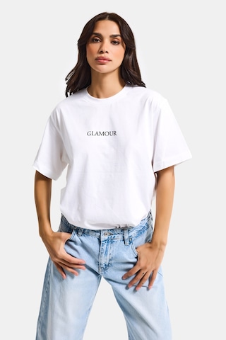 Itsbasic Kadın Beyaz S6-127 Oversize Glamour Baskılı %100 Koton T-shirt