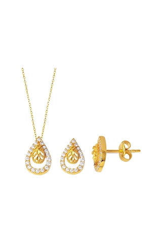 Bilezikci Damla Kolye + Küpeli 14 Ayar Altın Mini Set Kmk002