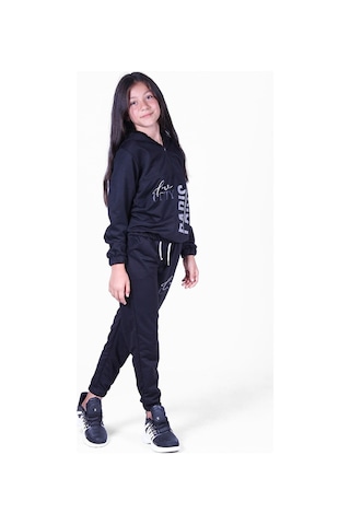 Fyk Kids Love Cıty Fermuarlı Kız Eşofman Takımı Siyah