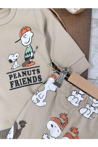 Bisiklet Yaka Peanuts Friends Baskılı Alt Üst Pijama Takımı 4bb2 Krem