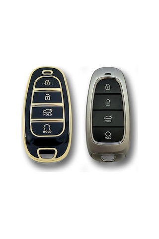 Lüx Hyundai Uyumlu 2021-22 Yeni Tucson Santa Fe Nano Anahtar Kılıfı Siyah Gold Renk