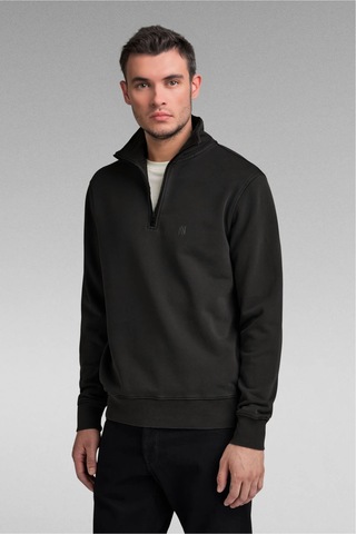 Nature The Brand 1/4 Fermuarlı Dik Yaka Sweatshirt Şardonlu 3 İplik Yaka Üzeri Şerit Detaylı Siyah