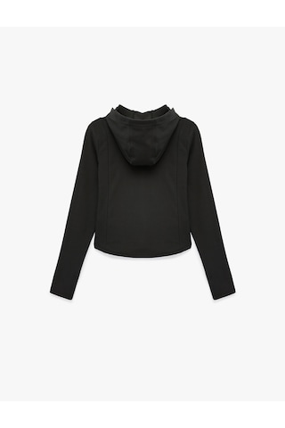 Koton Kapüşonlu Uzun Kollu Cep Detaylı Fermuarlı Spor Sweatshirt Siyah 6sak20008nk