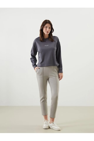 LC Waikiki Lcw Vision Antrasit Bisiklet Yaka Baskılı Oversize Kadın Sweatshirt Açık Kahverengi